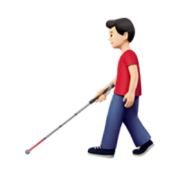 man with white cane: light skin tone