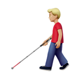 man with white cane: medium-light skin tone