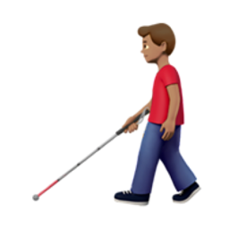 man with white cane: medium skin tone