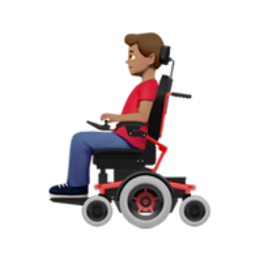 man in motorized wheelchair: medium skin tone