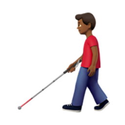 man with white cane: medium-dark skin tone