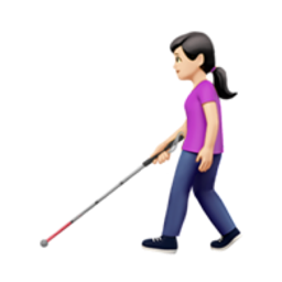 woman with white cane: light skin tone