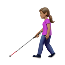 woman with white cane: medium skin tone