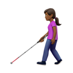 woman with white cane: medium-dark skin tone