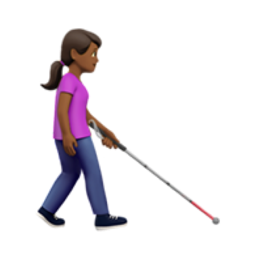 woman with white cane: medium-dark skin tone, facing right