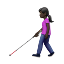 woman with white cane: dark skin tone
