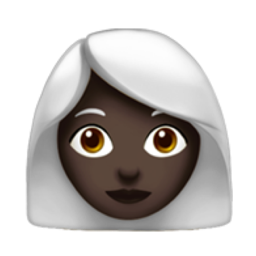 woman: dark skin tone, white hair