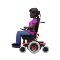 woman in motorized wheelchair: dark skin tone