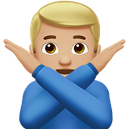 man gesturing NO: medium-light skin tone