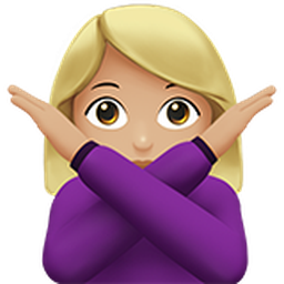 woman gesturing NO: medium-light skin tone