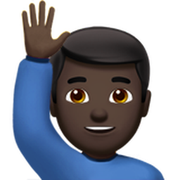 man raising hand: dark skin tone