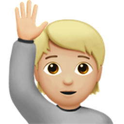 person raising hand: medium-light skin tone
