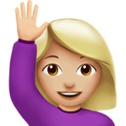 woman raising hand: medium-light skin tone