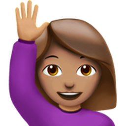 woman raising hand: medium skin tone
