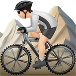 person mountain biking: light skin tone