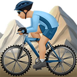 man mountain biking: medium-light skin tone