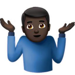 man shrugging: dark skin tone