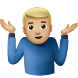 man shrugging: medium-light skin tone