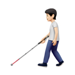 person with white cane: light skin tone
