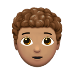 person: medium skin tone, curly hair