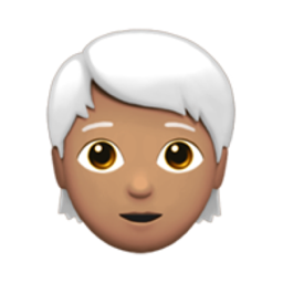 person: medium skin tone, white hair
