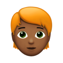 person: medium-dark skin tone, red hair