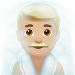 man in steamy room: medium-light skin tone