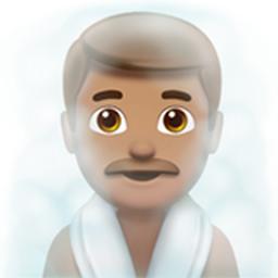 man in steamy room: medium skin tone