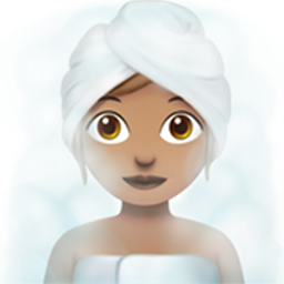 woman in steamy room: medium skin tone
